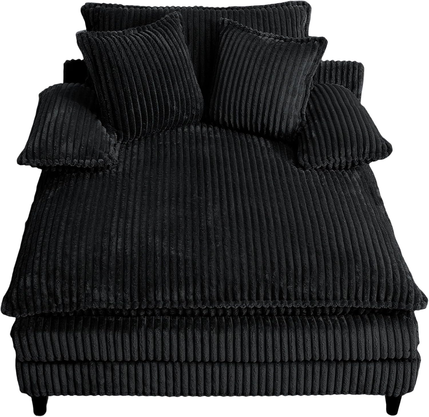 WESTSETLUX 54.8' W Oversized Chaise Lounge Chair Indoor with 5-Position Adjustable Backrest, Corduroy Sleeper Sofa Bed with 3 Pillows, Modern Cloud Couch Chair for Living Room, Bedroom, Black