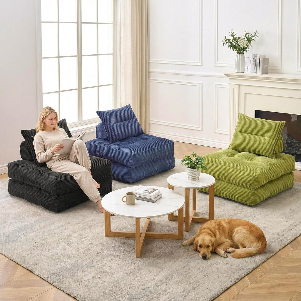 MONVANE Folding Sofa Bed, Fold Out Chair Bed with Pillow, Convertible Sleeper Chair for Living Room/Small Spaces, Foldable Lazy Sofa Bed Floor Chair, Comfy Corduroy Couch Bed, Dark Grey