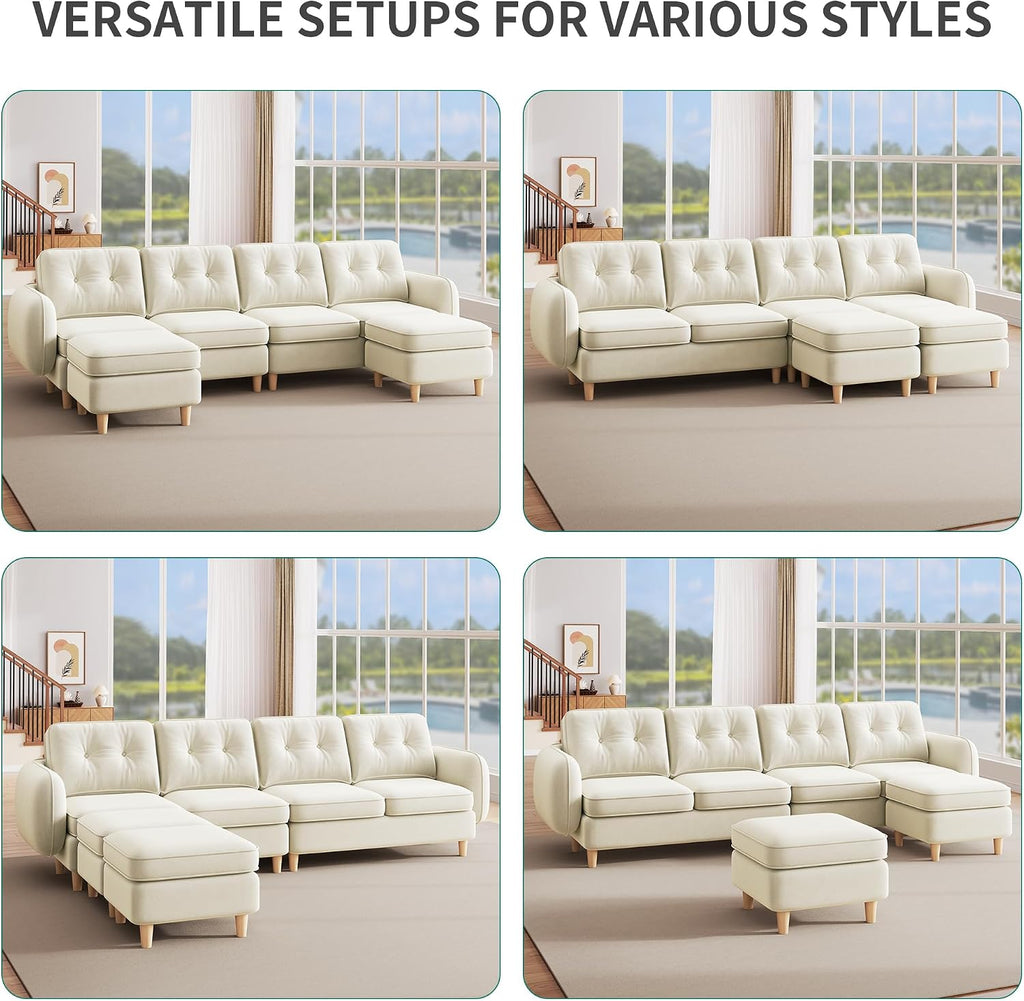 YITAHOME 108' Convertible U-Shaped Couch, 6-Seat Modular Sectional Sofa with Curved Armrests and 4 Pillows, High-Density Memory Foam for Living Room