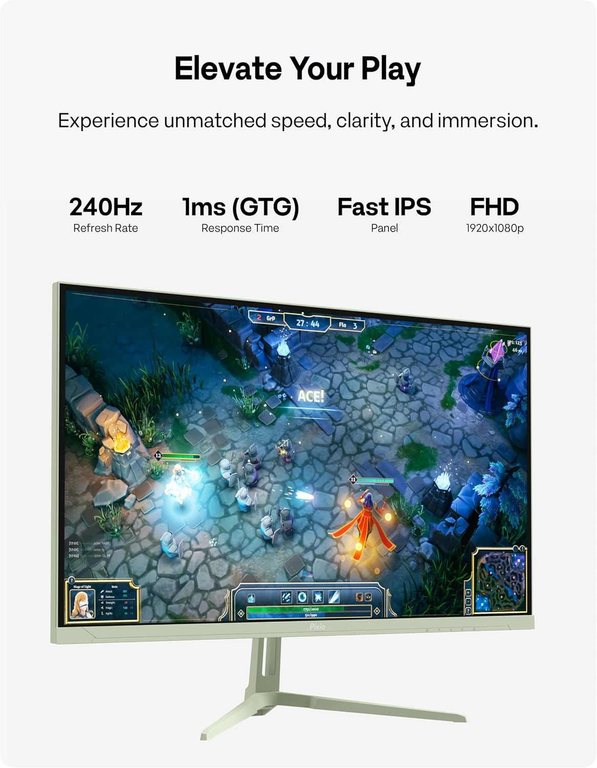 Pixio Two PX279 Wave Mint Green 27 inch 240Hz Refresh Rate FHD 1080p Resolution Fast IPS Panel 1ms GTG Resonse Time Gaming Monitor and PS1D Wave Mint Green Dual Monitor Arm