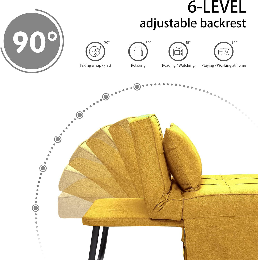 BIGSYY Sofa Bed, Set of 4 in 1 Multi-Function Folding Ottoman Breathable Linen Couch Bed with Adjustable Backrest Modern Convertible Chair for Living Room Apartment Office, Yellow