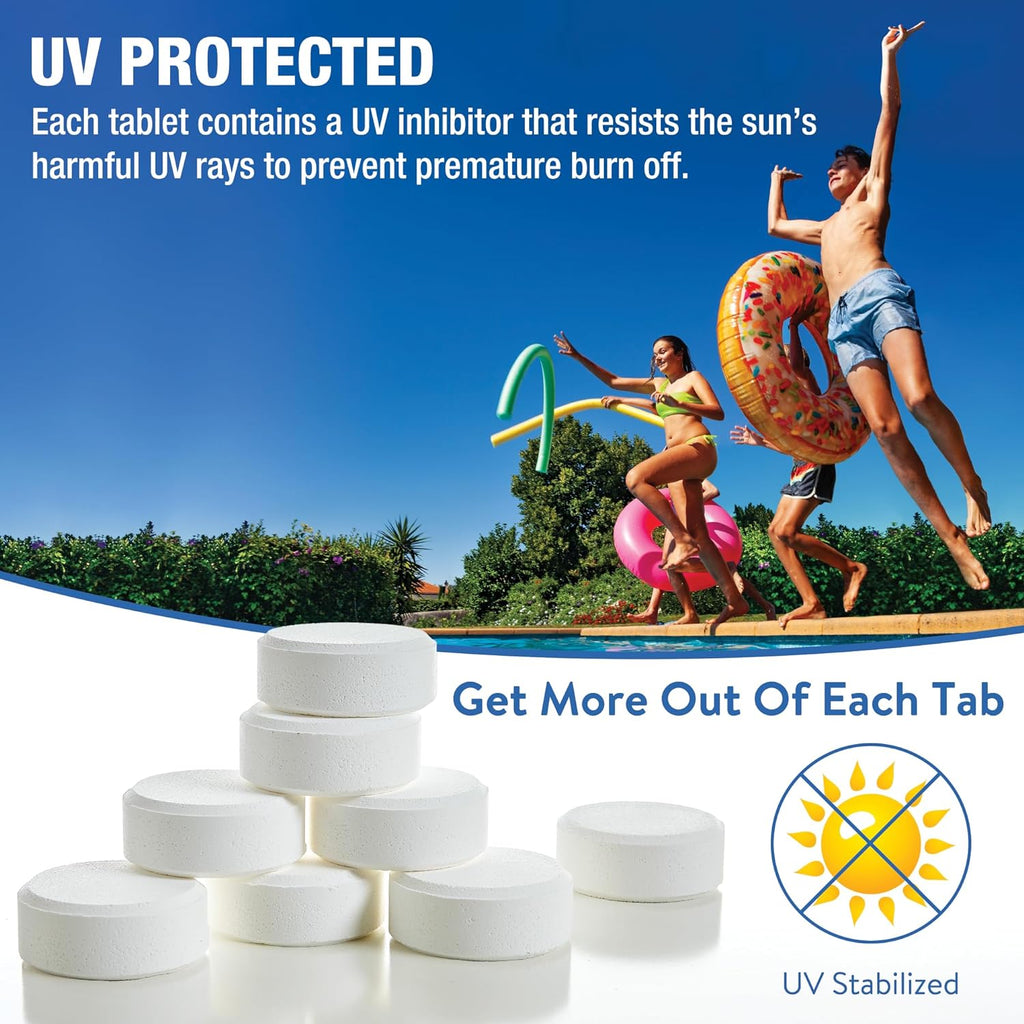 Doheny's 3-Inch Stabilized Chlorine Tablets for Sanitizing Swimming Pools | 99% Pure Tri-Chlor, 90% Available Chlorine | Long-Lasting, UV-Protected, Slow-Dissolving | Individually Wrapped 100lb Bucket
