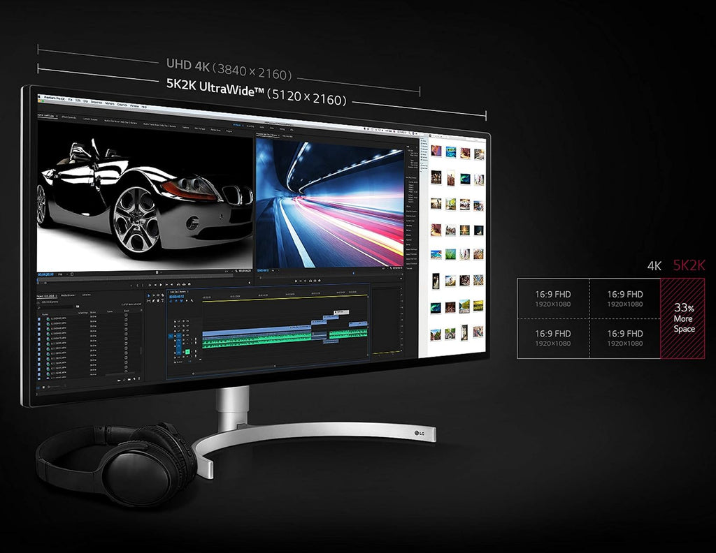 LG 34BK95U-W UltraFine 34' 21:9 5K 2K (5120 x 2160) Nano IPS LED UltraWide Monitor, 600 cd/m² HDR, Thunderbolt 3 / USB Type-C Inputs Black