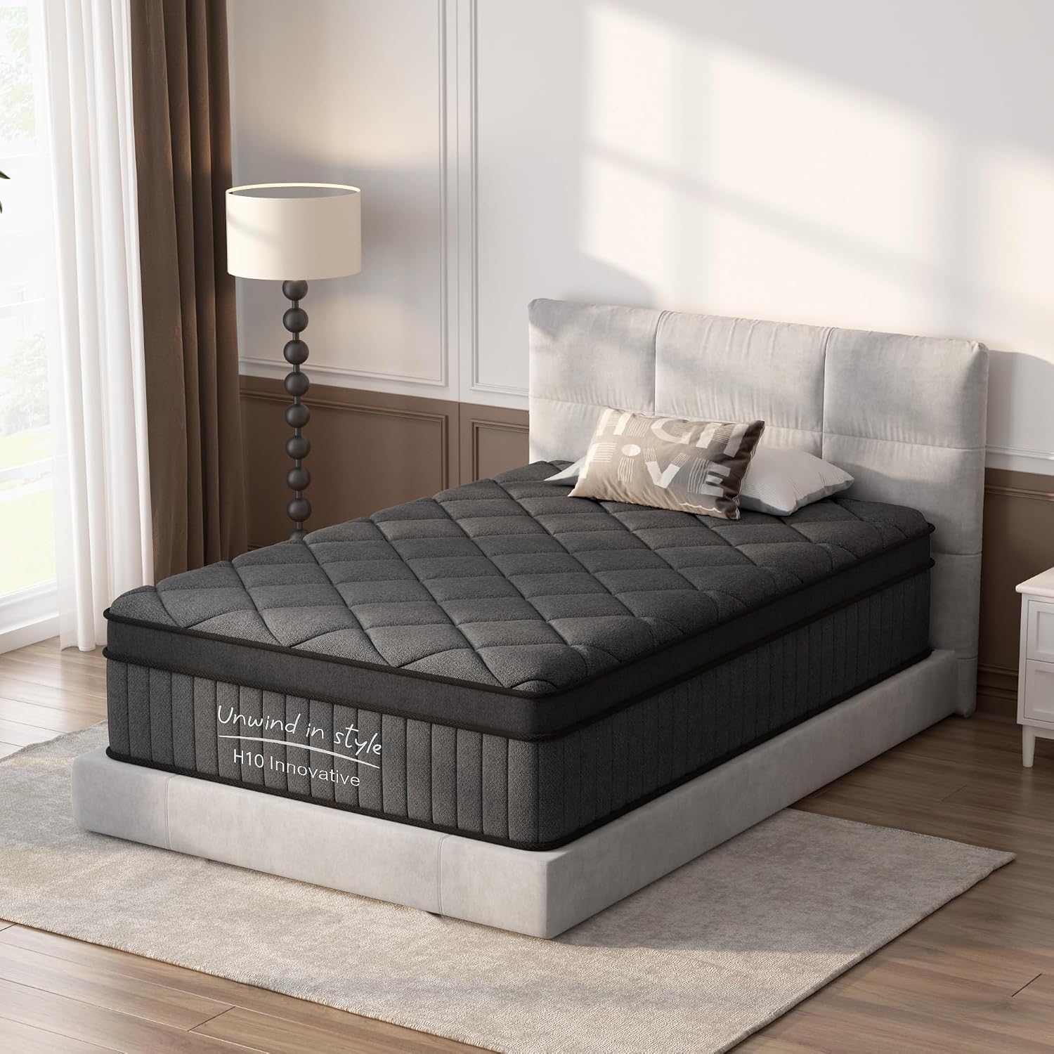 Mattress Twin Size 10 Inch, Mattress with Gel Memory Foam and Pocket Springs, Euro Top Medium Firm, Black