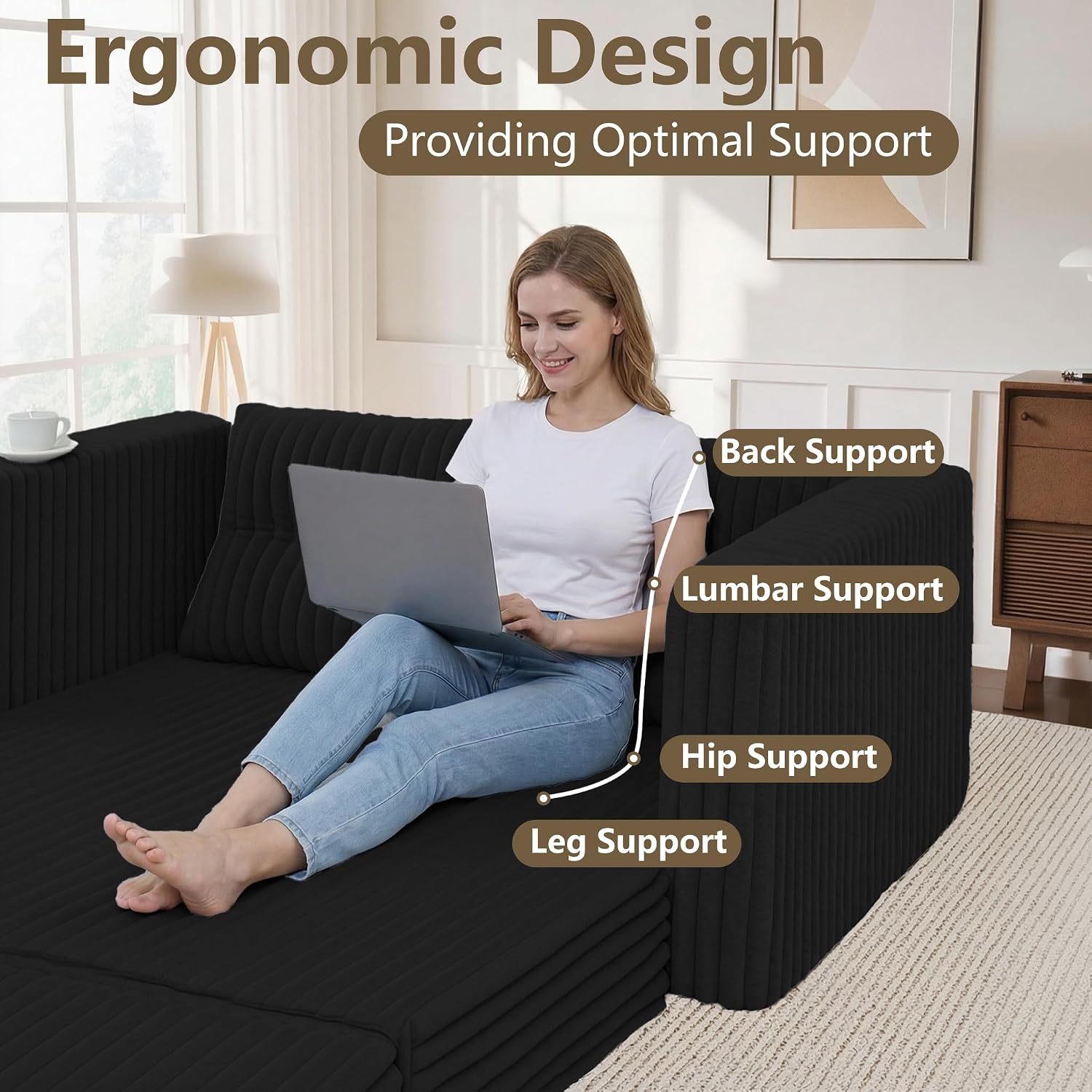 HABUTWAY Folding Sofa Bed, 2 in 1 Convertible Sleeper Chair with Pillow, Portable Fold Out Chair Bed with Armrest, Comfy Floor Couch, Lazy Sofa for Living Room Bedroom Dorm Home Office, Black