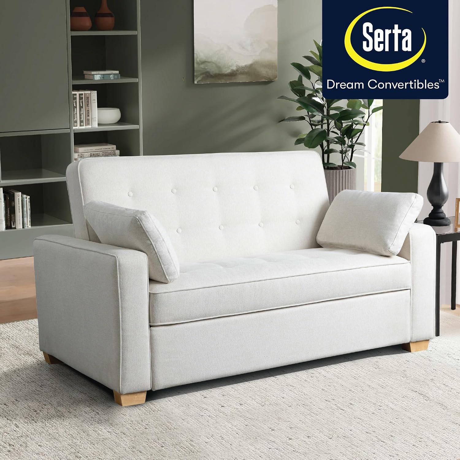 Serta Ainsley 66.5' Convertible Sleeper Loveseat, Full Size, Dreamcoil Comfort, Soft Woven Fabric, Oyster