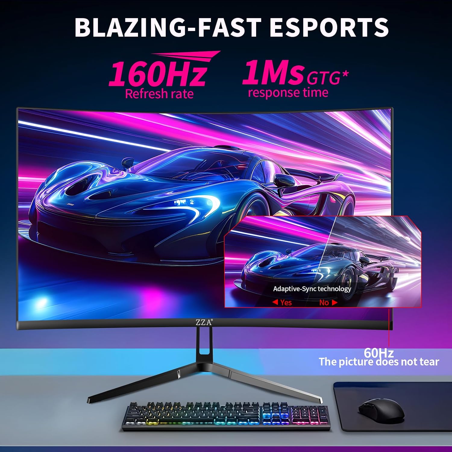 ZZA 32 Inch Curved Gaming Monitor 4K 160HZ Computer Monitor UHD 3840 * 2160P VA Screen, 1500R Curved, Supports AMD Freesync, 120% sRGB, Built-in Wall Mountable Installs(HDMI 2.1/DP 1.4)