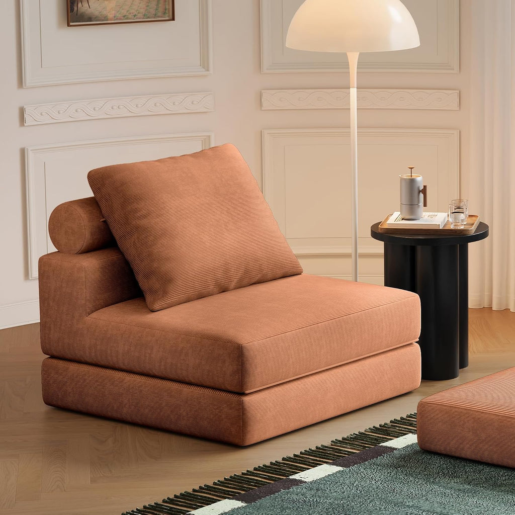 Folding Sofa Bed, 3-in-1 Convertible Sleeper Chair Bed with Pillows, Foldable Floor Couch with High-Density Foam, Futon Small Boneless Couch for Living Room Bedroom Lounge, Single, Brown
