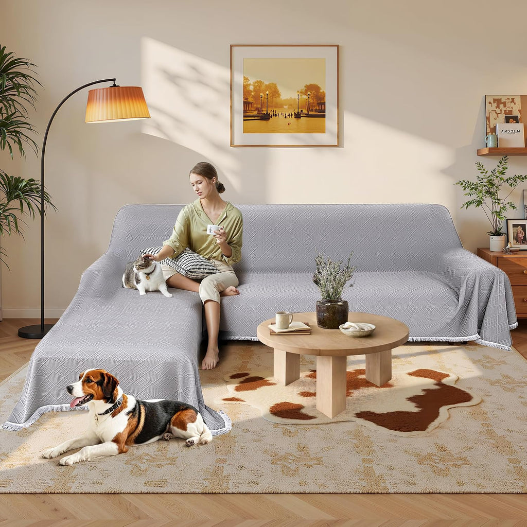 Waterproof L Shaped Sectional Couch Covers Blanket 2 Piece Sectional Sofa Cover Washable L Shape Sofa Slipcover Jacquard Quilted Furniture Protector for Dogs Pets Cats (X-Large, Ash Gray)