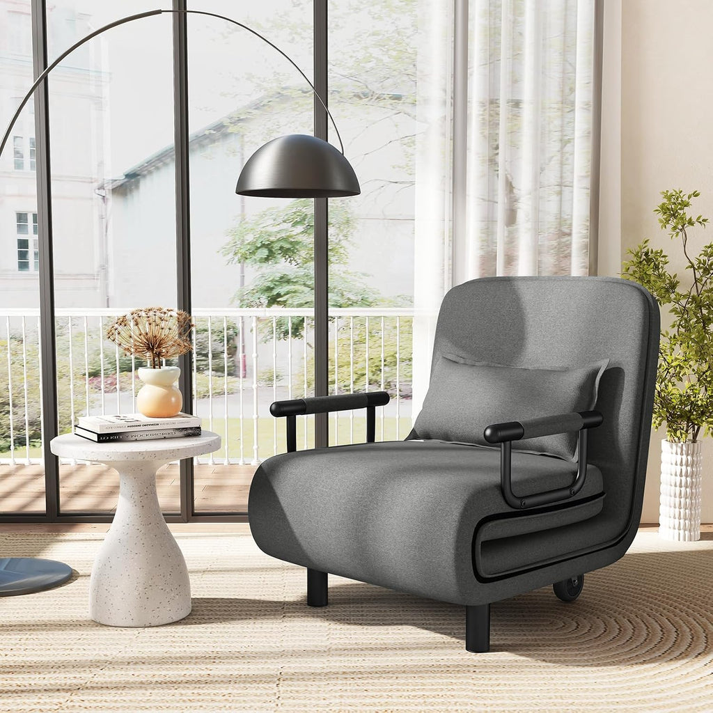 Giantex Convertible Sofa Bed, 3-in-1 Folding Sleeper Chair with 5-Position Adjustable Backrest, Wheels, 2 Legs, Recliner Chaise Lounge with Pillow, Armchairs for Nursery Living Room Office (Gray)