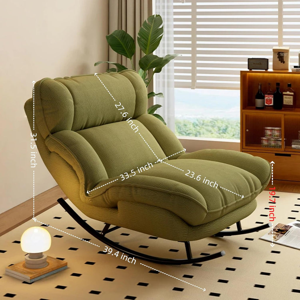 Sofa Rocking Chair Metal Frame with Adjustable Backrest Comfortable Decorative Chair Modern Ergonomic Sofa for Living Room Bedroom (Green)