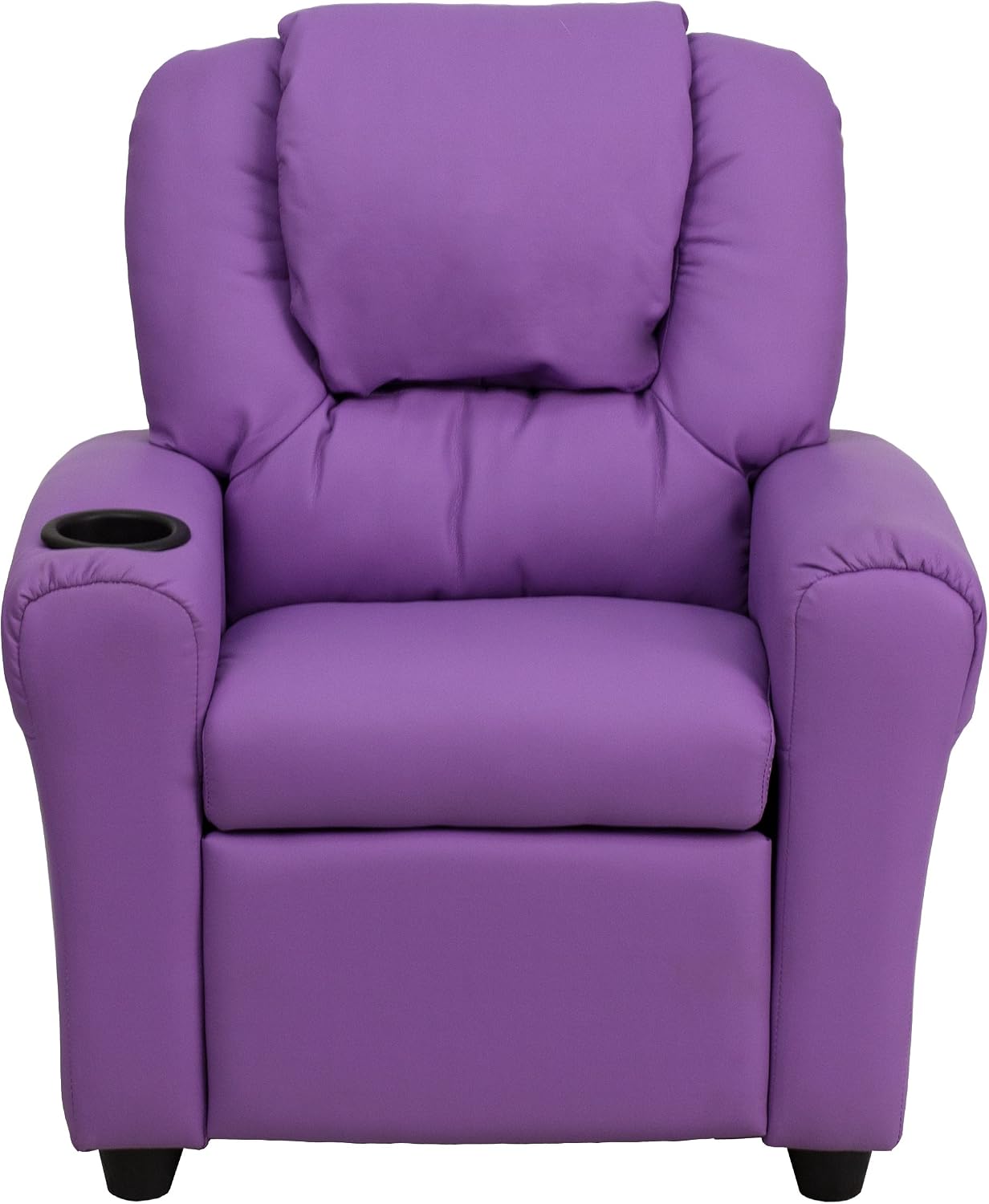 EMMA + OLIVER Lavender Vinyl Kids Recliner with Cup Holder and Headrest
