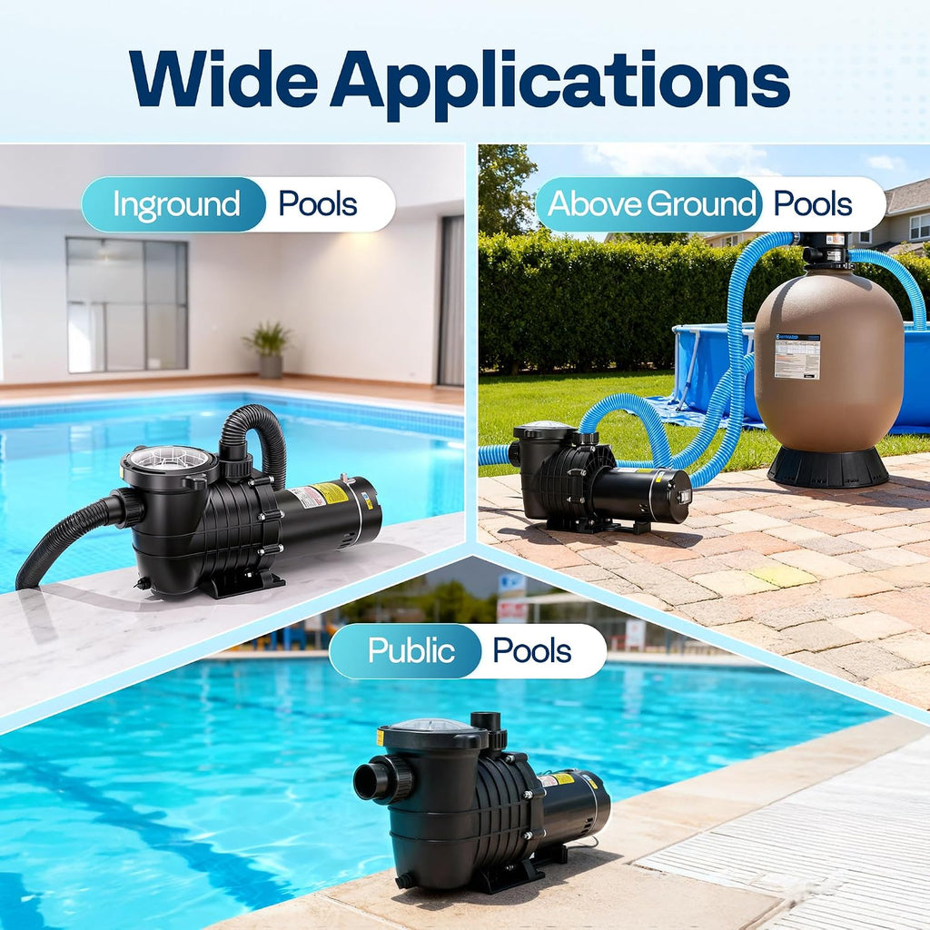 VIVOHOME 2.0HP Pool Pump - 115V/230V Self-Priming Motor - In-Ground/Above Ground - 6800GPH Energy Efficient - 1.5', 2', and 1.25'-1.5' Connectors w/Strainer Basket