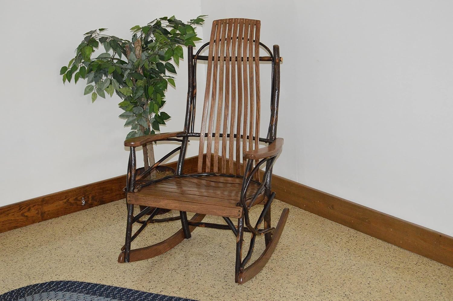 Amish-Made Large 9-Slat Walnut-Stained Oak and Hickory Rocking Chair