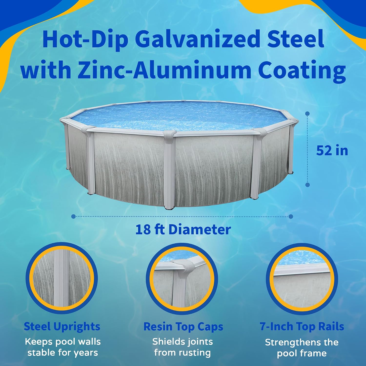 Martinique 18-ft Round 52-in Deep 7-in Top Rail Metal Wall Swimming Pool Package