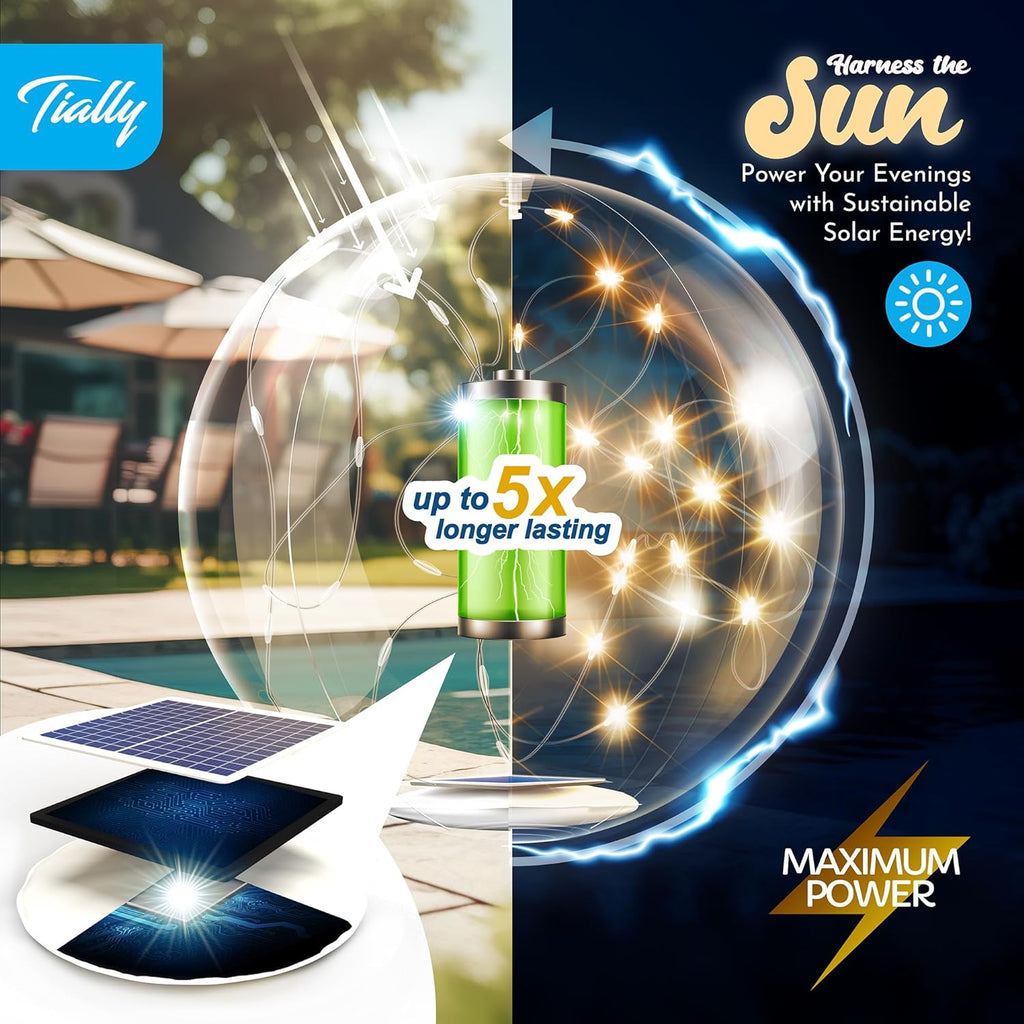 TIALLY Fairy Floating Pool Lights Solar Powered - 14' Inflatable Waterproof Led Glow Balls, Floating Light Up Balls for Swimming Pool Party Decorations, Cool Outdoor Decor (6 Pack)