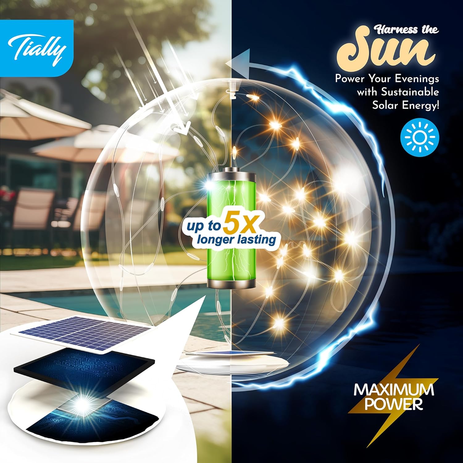 TIALLY Fairy Floating Pool Lights Solar Powered - 14' Inflatable Waterproof Led Glow Balls, Floating Light Up Balls for Swimming Pool Party Decorations, Cool Outdoor Decor (6 Pack)