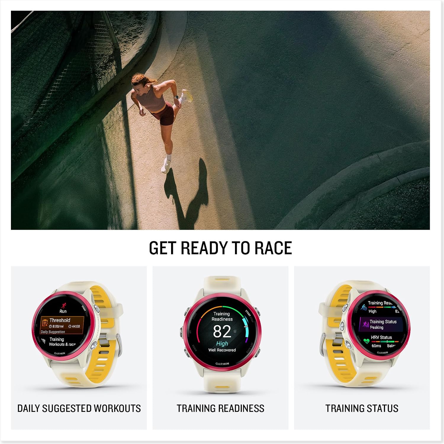Garmin Forerunner 570 42mm GPS Running Smartwatch, Raspberry | Advanced Training & Recovery, Sleep Coach, Heart Rate, Download Music, Up to 10 Day Battery | Signature Series Charging Stand Bundle