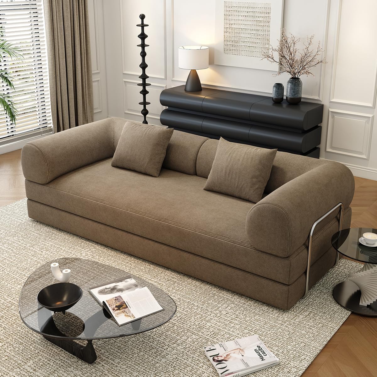 78.8' Modular Sofa Bed - 4-in-1 Convertible Design with Corduroy Fabric and High Density Sponge, Removable Cover and Fixed Frame