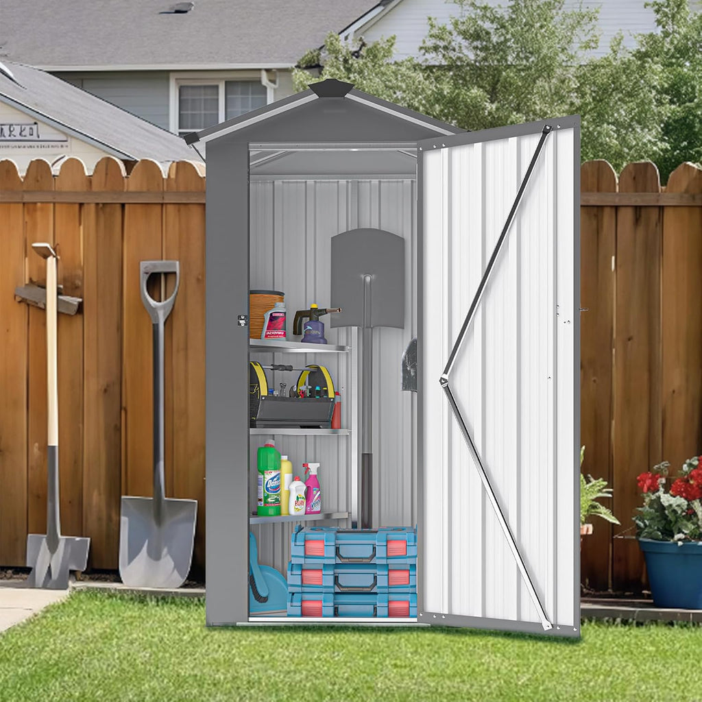 2.5x1.4 FT Outdoor Storage Shed, Small Metal Tool Shed with Waterproof Roof and Lockable Door, Garden Tool Sheds Storage Cabinet for Backyard Patio Lawn, Black