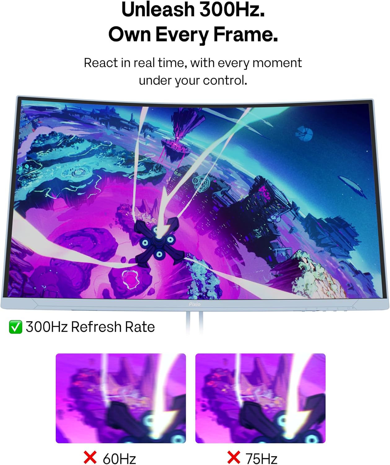 Pixio PXC279WAVE Blue 27 inch 300Hz Refresh Rate FHD 1080p Resolution 1650R Curve Fast VA Panel 1ms GTG Response Time HDR Curved Gaming Monitor and PS1S Wave Blue Single Monitor Arm