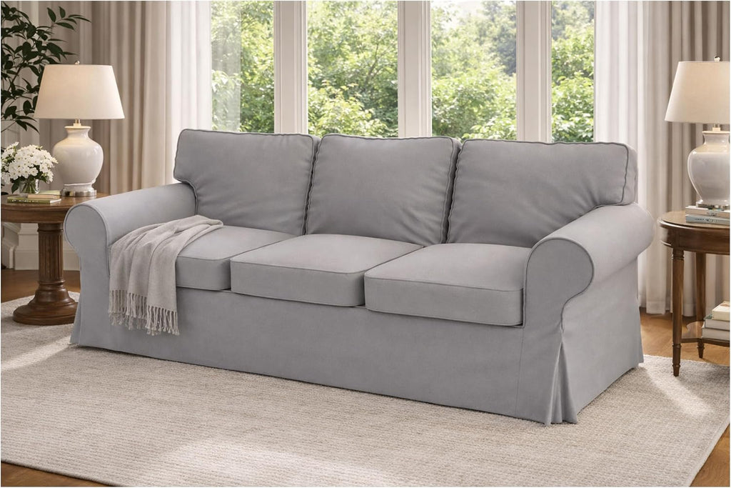 Sofa Covers Compatible with IKEA Ektorp 3 Seat Sofa Slipcovers (Polyester Flax Light Gray, Ektorp Sofa)