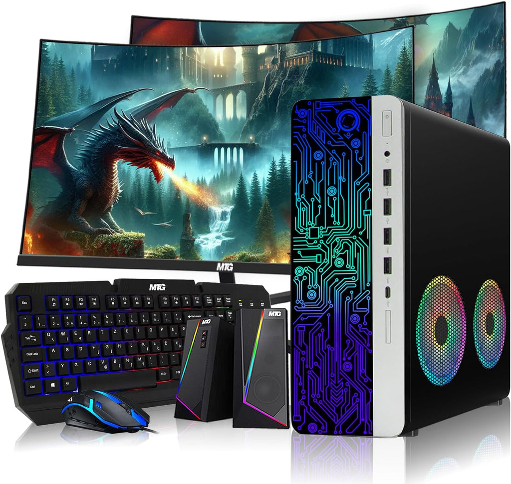 HP G4 Desktop RGB Computer PC Intel i7-8th Gen, 16GB DDR4 Ram 512GB SSD, Dual 24-inch Curved Monitor, GT 1030, RGB Speaker, Gaming Keyboard Mouse, 2X ARGB Fan WiFi, Win 11 Home (Renewed)