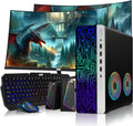 HP G4 Desktop RGB Computer PC Intel i7-8th Gen, 16GB DDR4 Ram 512GB SSD, Dual 24-inch Curved Monitor, GT 1030, RGB Speaker, Gaming Keyboard Mouse, 2X ARGB Fan WiFi, Win 11 Home (Renewed)