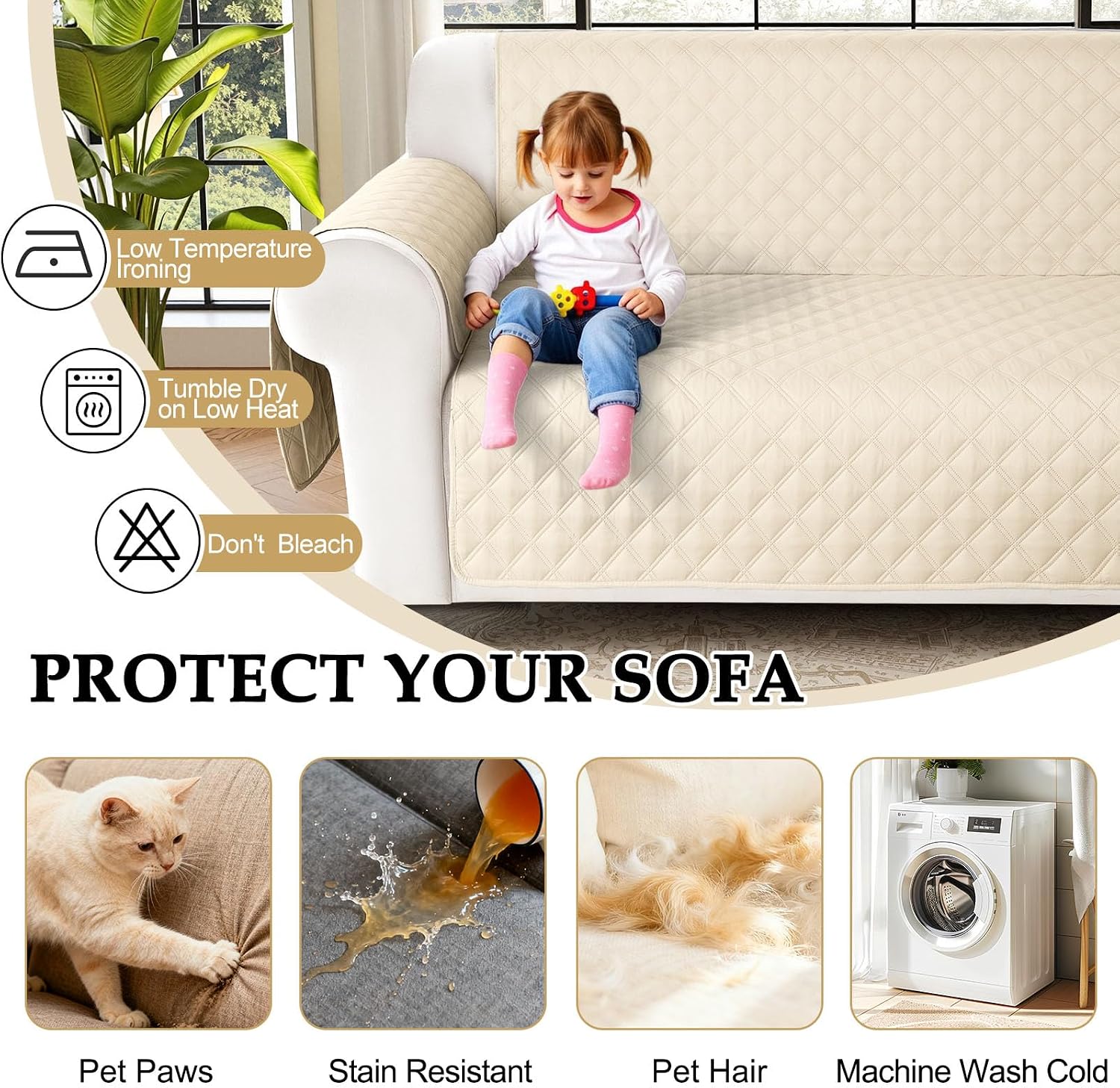 HDCAXKJ Waterproof Sectional Couch Cover L Shaped Sofa Covers Washable Corner Sectional Slipcovers Dog Pet Proof U Shape Furniture Protector with Upgraded Anti Slip Strips (XX-Large, Beige)