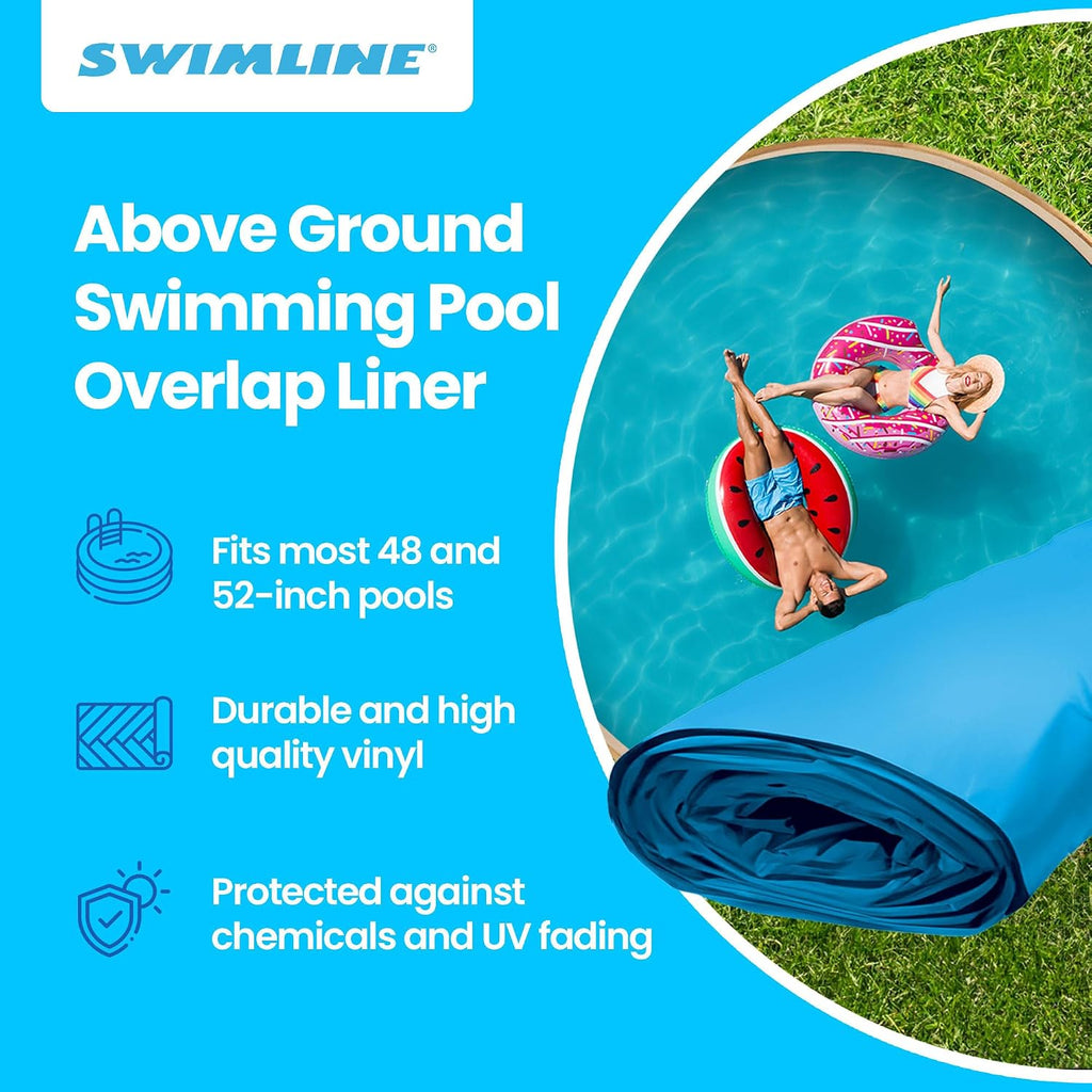 Swimline LI214820 21 Foot Solid Blue Round Above Ground Swimming Pool Overlap Liner 20 Gauge Vinyl Liner for 48 to 52 Foot Pool Walls