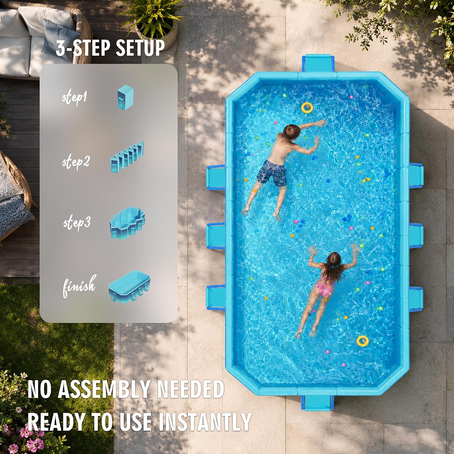 Large Foldable Pool, Non Inflatable Swimming Pool, Foldable Pool for Adults and Kids, Thickened Portable Collapsible Pool for Backyard and Outdoor Use, 116' x 65' x 19'