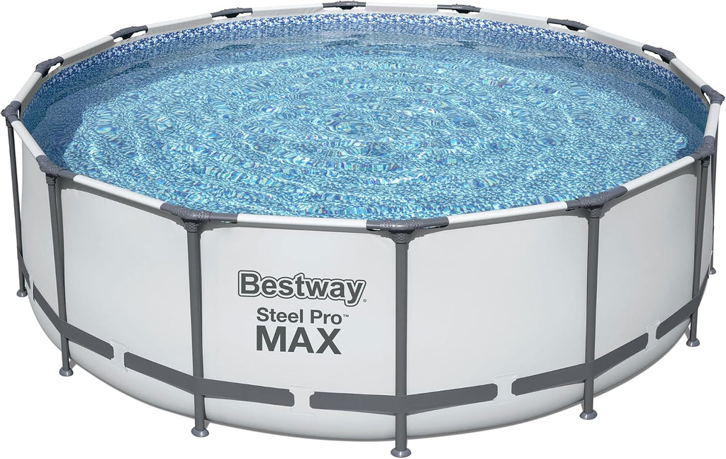 Bestway 7 Colored LED Waterfall Cascade Accessory Attachment & Steel Pro MAX 14' x 48' Round Outdoor Above Ground Swimming Pool Set with Pump