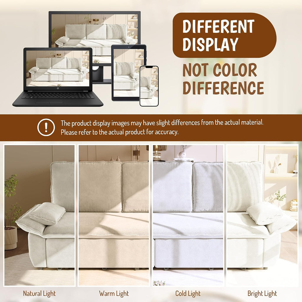 94.5' Pull Out Couch King Size, Futon Sofa Bed, 3-in-1 Convertible Sleeper Sofa Bed with Cushion Armrest, Modern Corduroy Loveseat Couches for Living Room, Small Space, Apartment, Beige