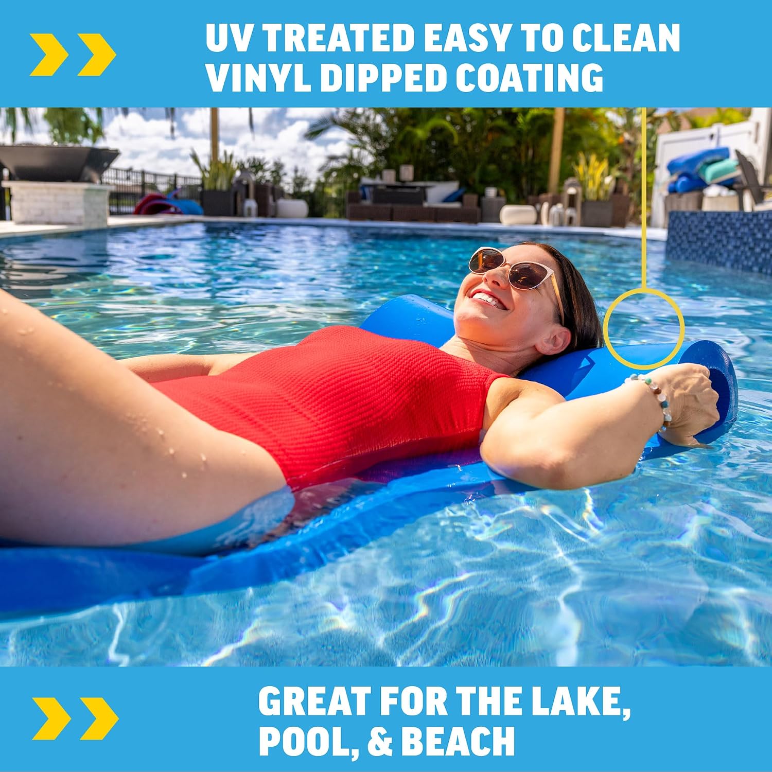 Wow Sports Dipped Foam Floating Mat - Blue - 6 ft - for Lakes & Pools - Versatile Adult Pool Float & Camping Pad