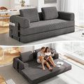 78'' Sleeper Couch Bed for Living Room, Convertible Modular Sofa with Fixed Frame and Side Pocket, Corduroy Futon Boneless Couches in a Box, No Assembly, Gray