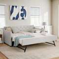 Antetek Daybed with Pop up Trundle, Fabric Upholstered Twin Size Day Bed Pull-Point Sofa Daybed Frame w/Twin Roll-Out Trundle/USB Port, Furniture for Bedroom, Living Room, Guest Room, Beige