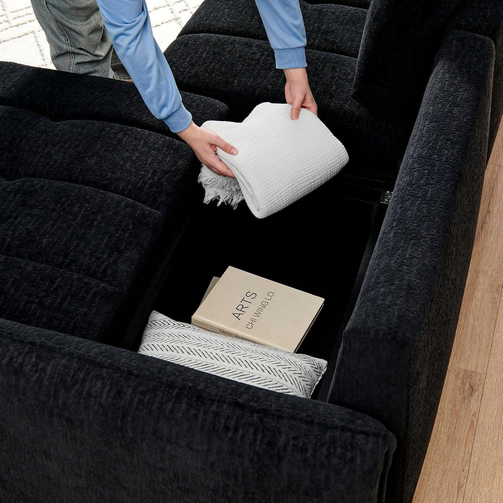 Mofolit Sleeper Sofa Bed Convertible Couch with Storage in Chenille Fabric Loveseat for Living Room Apartment and Small Spaces (Black)