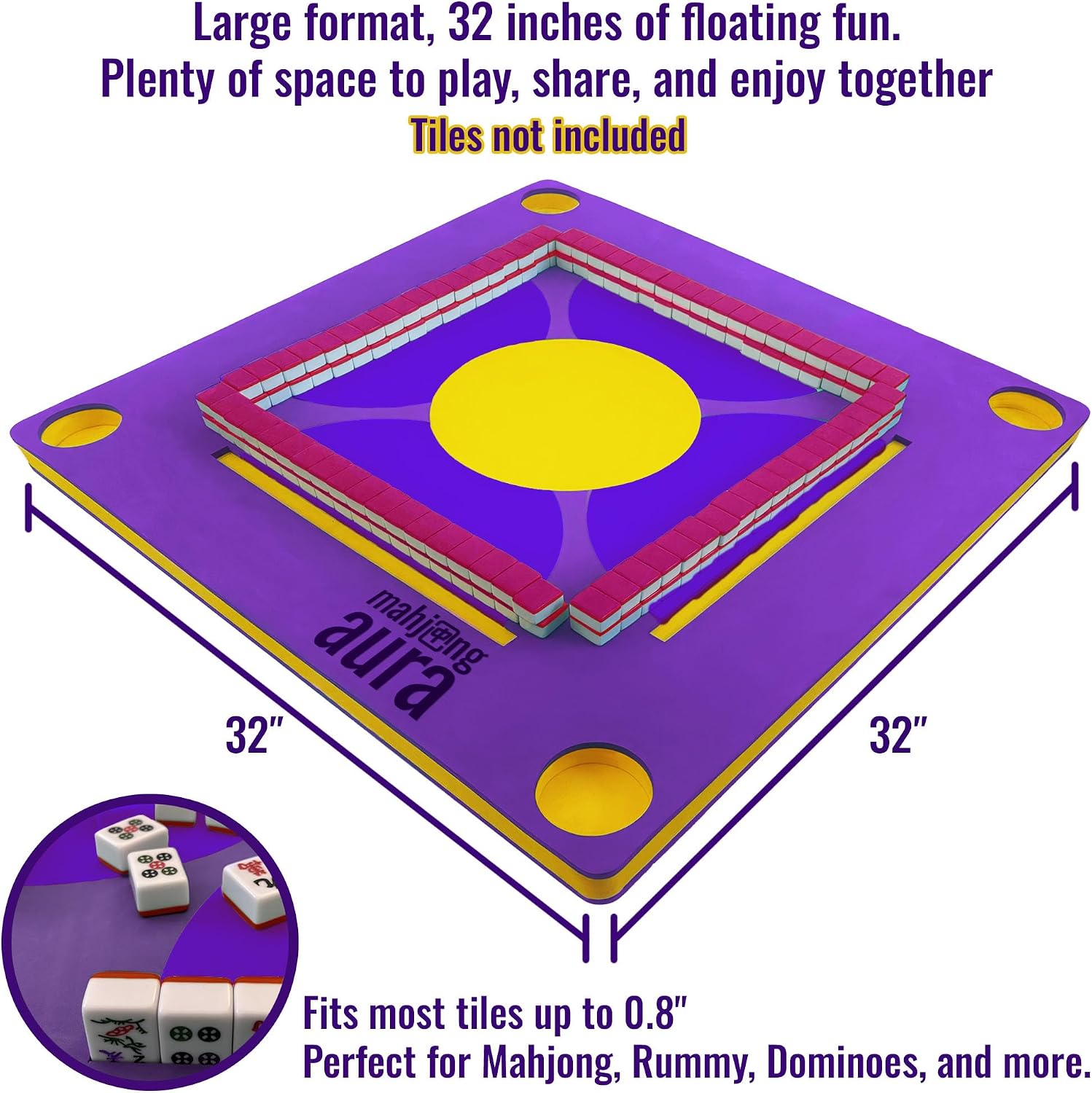 Floating Mahjong Table for Pool - Swimming Pool and Hot Tub Float Board for Card Games, Scrabble, Dominoes, Poker - Adults Pools Game Tray for Water and Lake - Domino Floater (Purple)