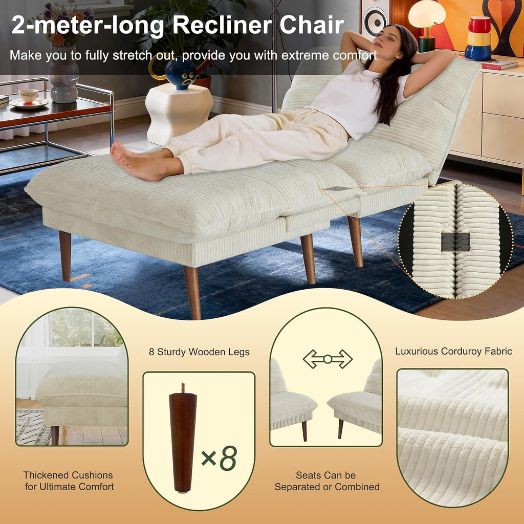 DreamDashio Futon Sofa Bed, 4 in 1 Multi-Functional Futon Couch with Adjustable Backrest, 75 inch Convertible Sleeper Sofa Bed and Recliner Lounge, Corduroy Loveseat for Living Room, Apartment, Beige