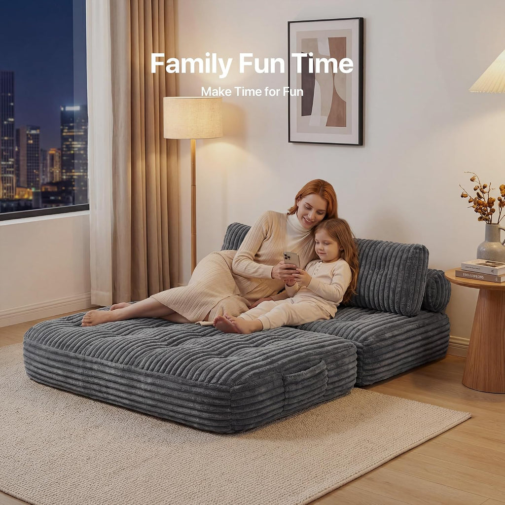 Claiks Folding Sofa Bed, Boneless Chair with Pillow Sleeper Sofa with Back Support, Sleeper Chair Portable Fold Out Chair Bed Comfy Foldable Mattress for Living Room, Dark Grey, Double