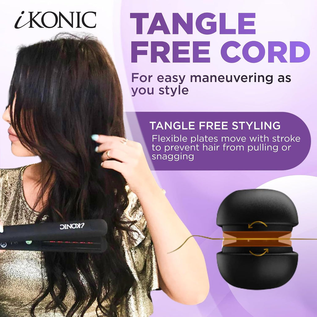 IKonic 100% Tourmaline Ceramic Hair Straightener & Curler– Anti-Static Infrared Ionic 2-in-1 Dual Voltage Flat Iron –1' Floating Plates, Adjustable Temp 140–450°F, Frizz-Free & Fast Heat Hair Iron