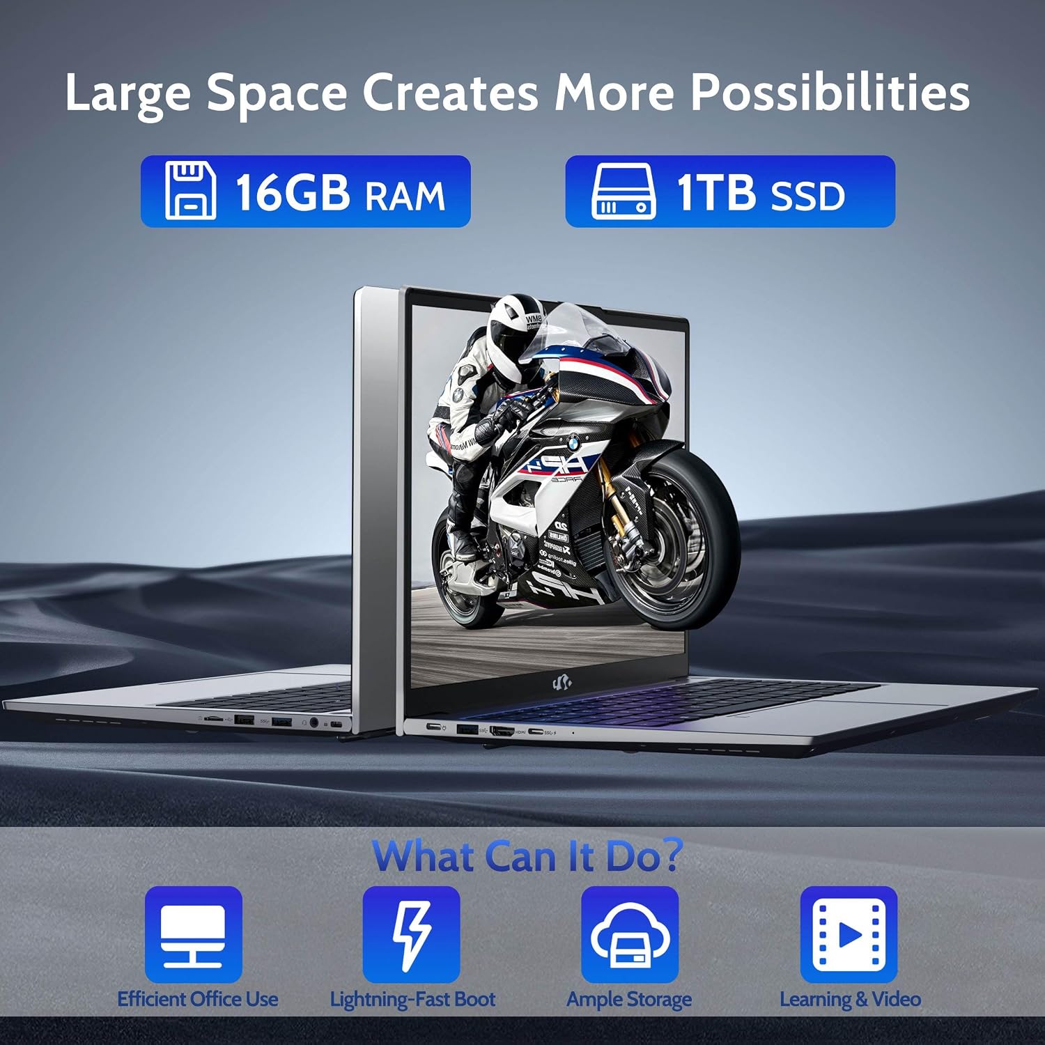 NIMO 15.6 FHD Student Laptop, 16GB RAM, 1TB SSD, Backlit Keyboard, Fingerprint, Intel Pentium Quad-Core N100 (Beat to i3-1115G4, Up to 3.4GHz), IPS Computer, Numpad, WiFi 6, Win 11, Silver
