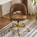 VINGLI Modern Velvet Small Office Chair,Cute Desk Chair with Wheels,Gold Base/Studs, Comfy Armless Swivel Vanity Task Chair for Women/Girl/Kids, Nail Tech Chair for Bedroom,Small Space,Rustic
