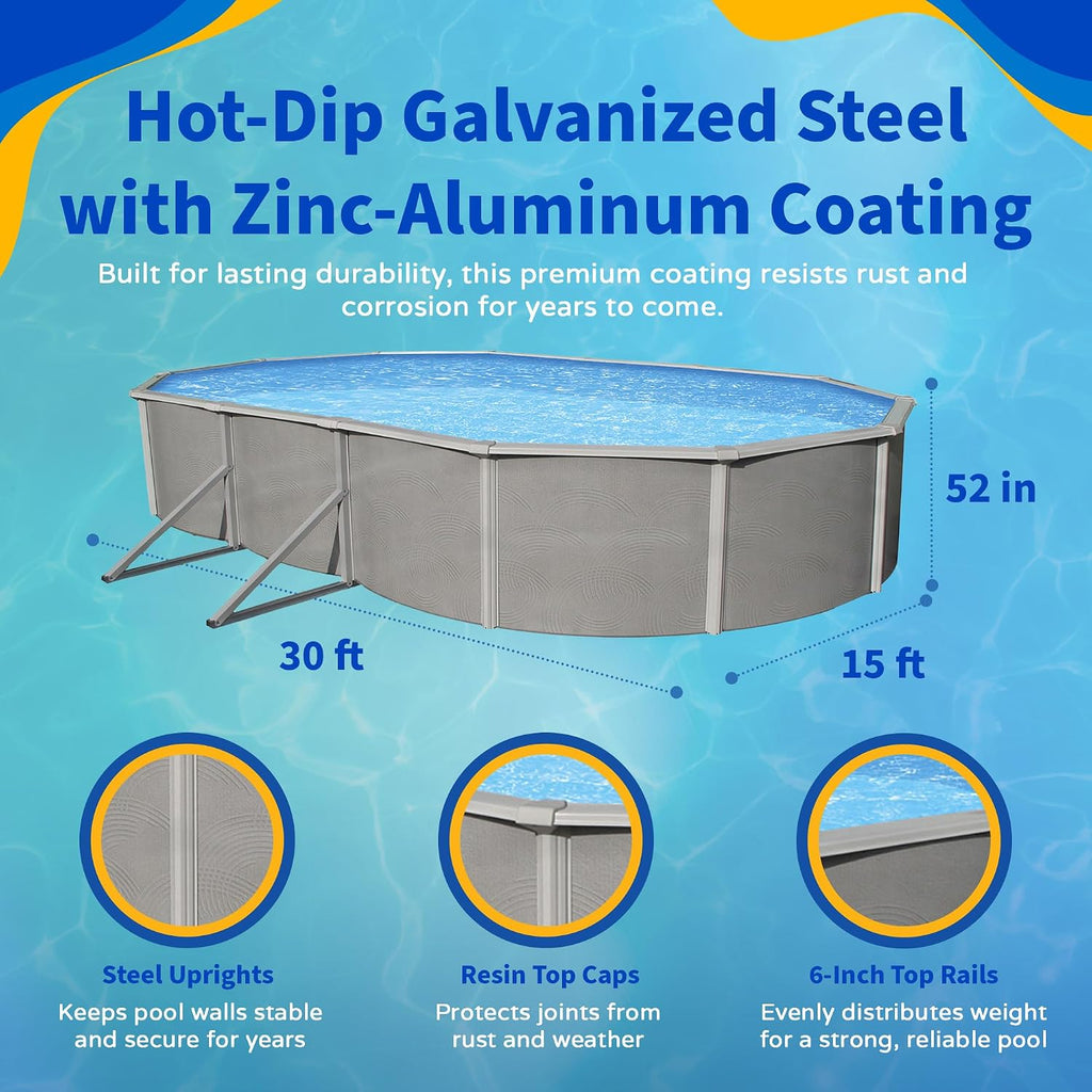 Belize 15-ft x 30-ft Oval 52-in Deep 6-in Top Rail Swimming Pool Package
