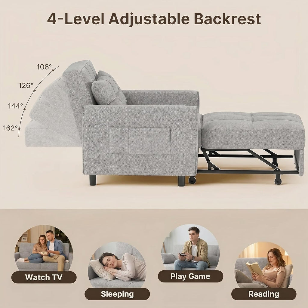 Gizoon Sofa Bed Chair 3 in 1 Convertible, Pullout Single Sleeper Chair Bed with Adjustable Backrest, Spacious Multifunctional Sofa Couches for Living Room, Bedroom, Apartment