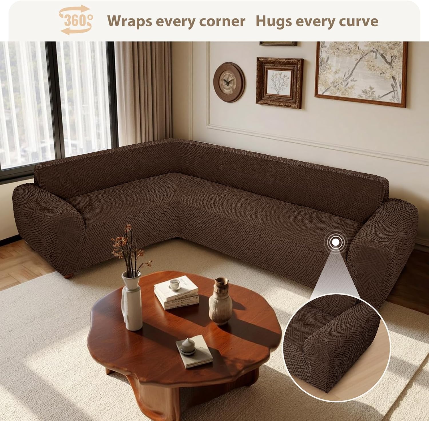 Sectional Couch Covers L Shape Sofa Cover 1-Piece Stretch Corner Couch Covers Non Slip Washable Sofa Slipcovers Soft Fleece Furniture Protector for Dogs Pet (Small, Dark Brown)