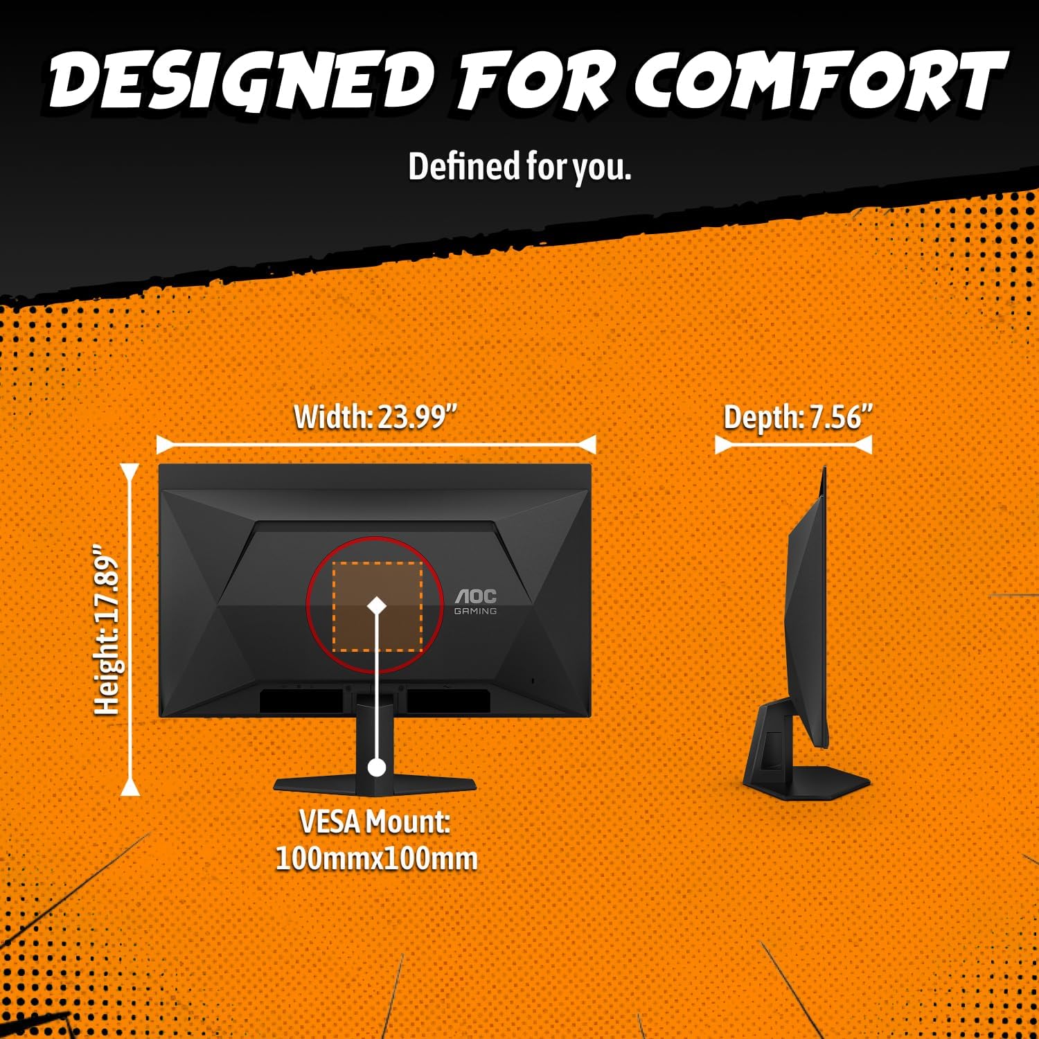 AOC 27' QD OLED Gaming Monitor, QHD 2560x1440, 240Hz, 0.03ms GtG, G-SYNC Compatible, HDR Ready, DisplayPort, HDMI, VESA Mountable, Console Gaming Ready, Q27GAZD