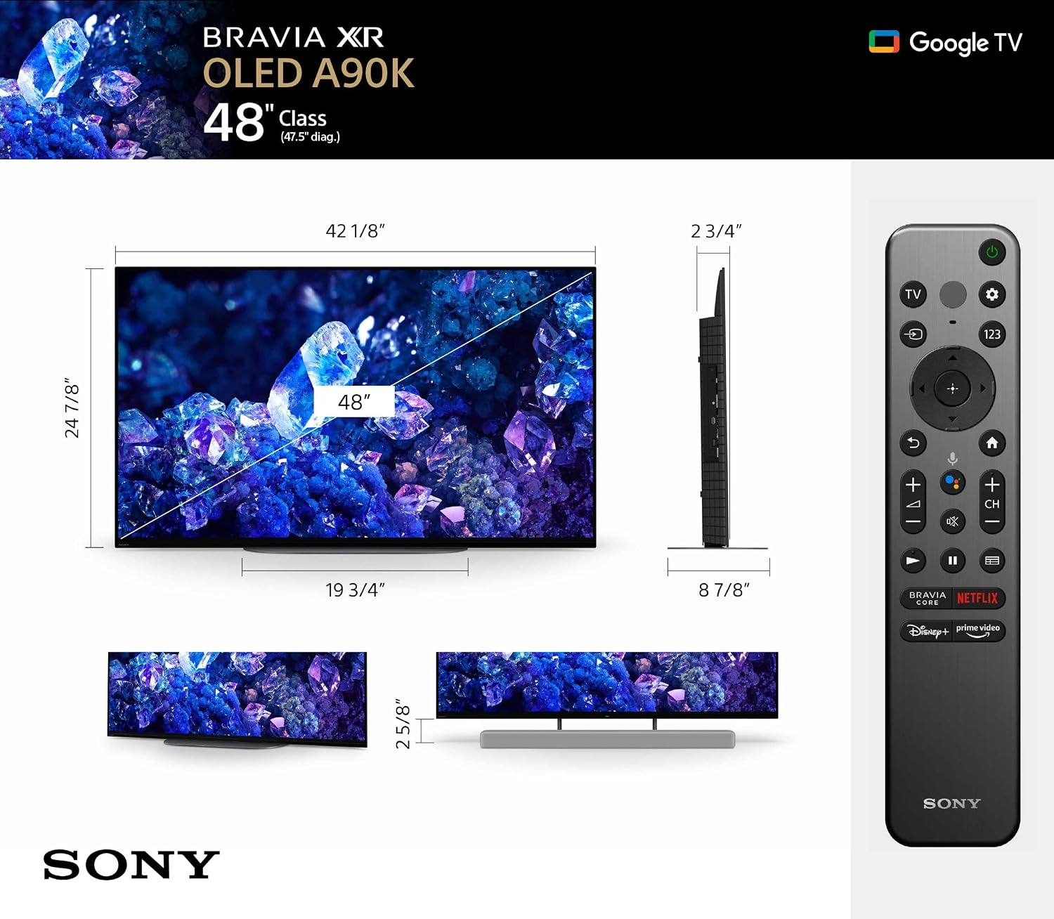 Sony XR48A90K 48 Inch 4K Bravia XR OLED High Definition Resolution Smart TV with 3 Year Amber Protection Plan (2022)