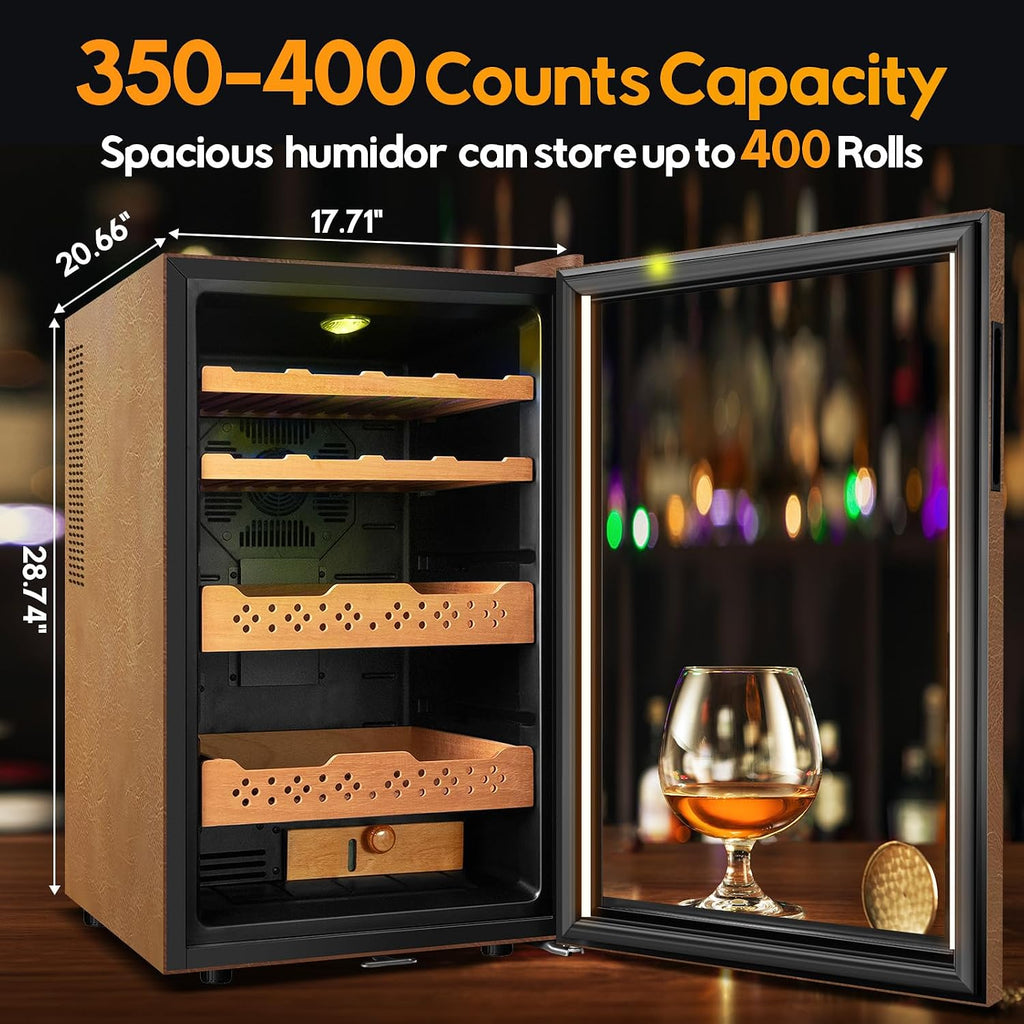 70L Upgraded Electric Humidor, 400 Counts Large Capacity,Thermostatic Electric Cooler Cabinet with Digital LED Screen, Safety Lock,Smart Humidity & Temp Control, Gifts for Men