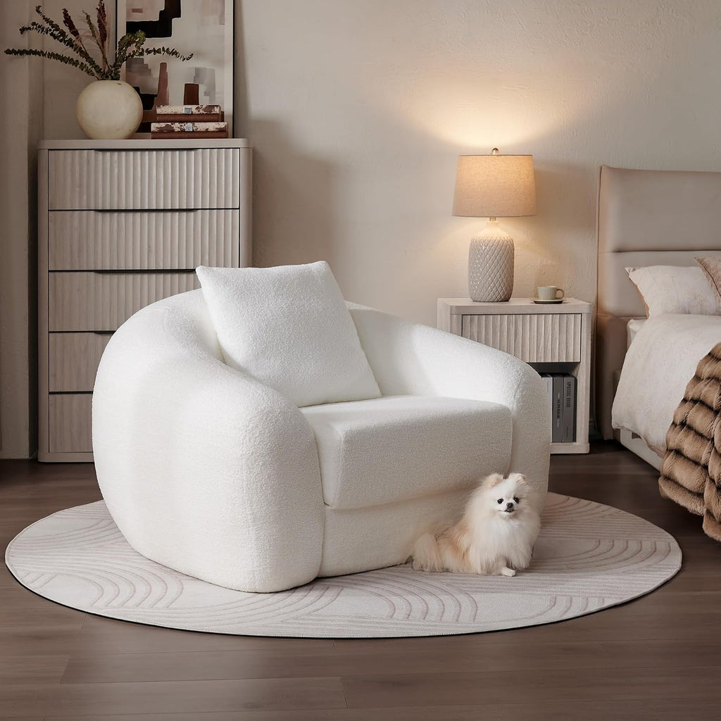SICOTAS 49.9' Curved Convertible Sofa Couch Bed for Living Room Futon Cloud Boneless Sleeper Chair Pull Out Floor Couch with Deep Seat Single Sofa Foam Lounger No Assembly for Bedroom Apartment, White